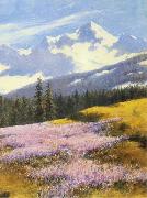 Stanislaw Witkiewicz Crocuses with snowy mountains in the background France oil painting artist